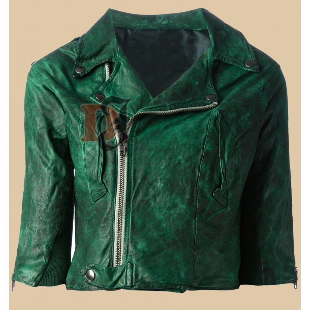 green biker jacket women